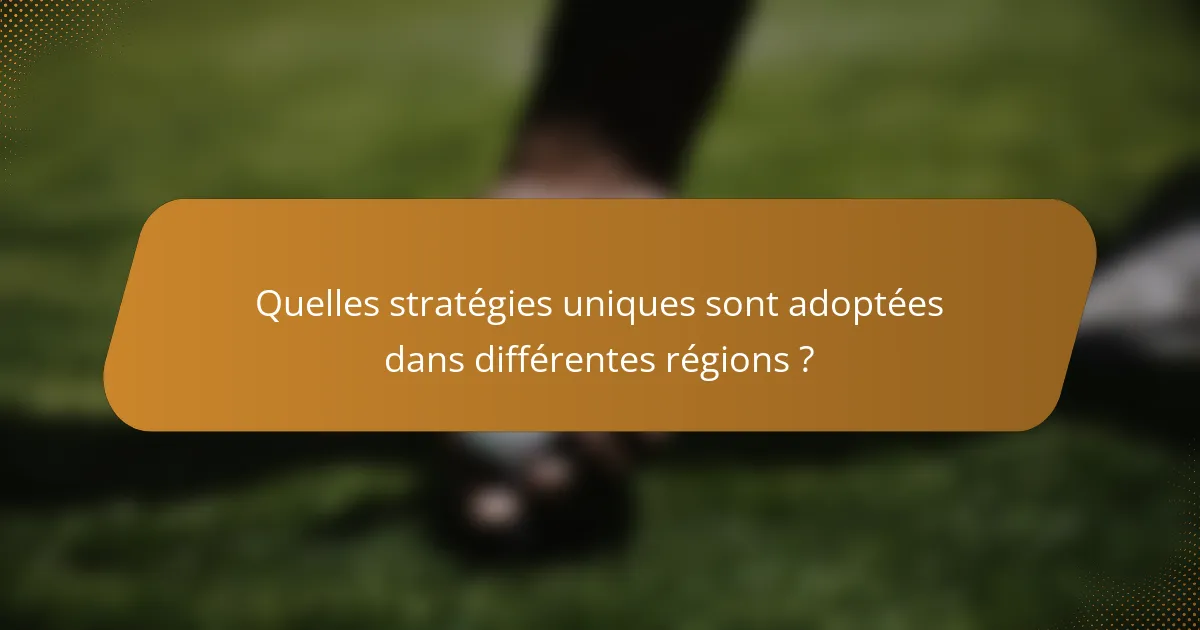 Quelles stratégies uniques sont adoptées dans différentes régions ?